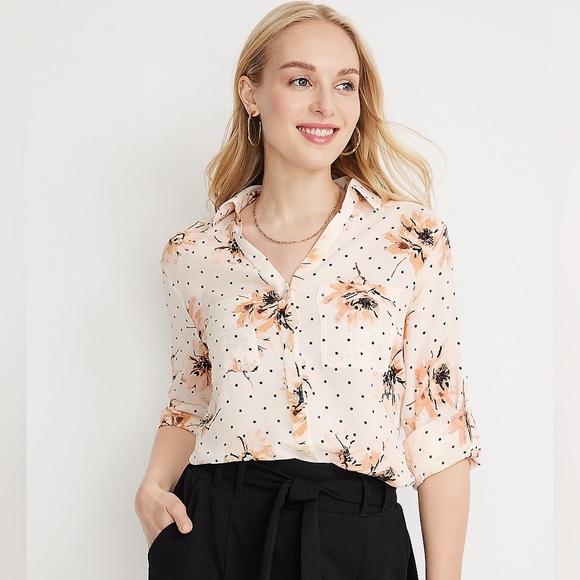 Maurices Tops - Maurices Peach Floral Polka Dot Blouse